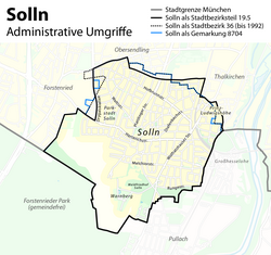 Administrative boundaries of the borough of Solln in Munich